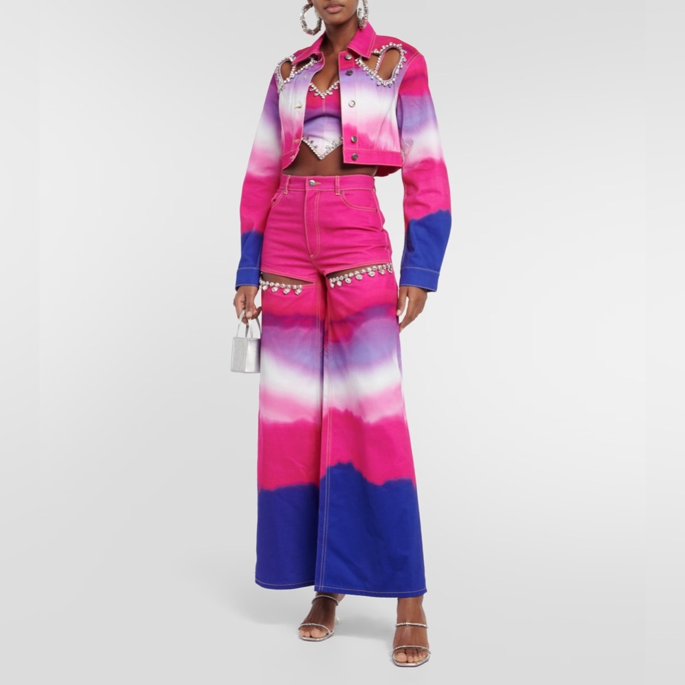 AREA Embellished ombré wide-leg denim jeans